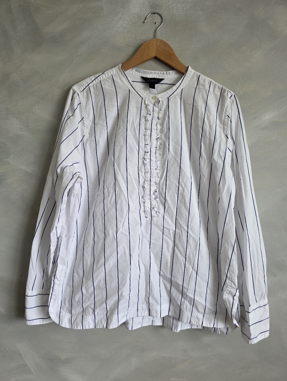 J. Crew White Blue Vertical Stripe Top Sz 16 Cotton Popover